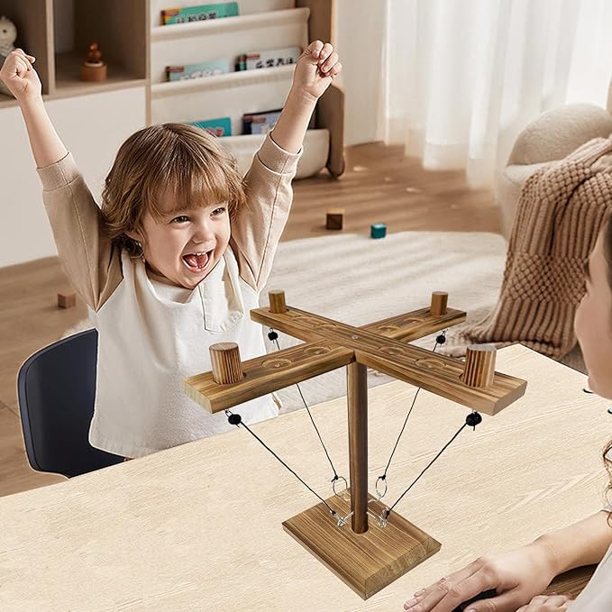 Hook Toss Game, Ring Toss Game, Handmade Wooden Ladder, Throwing Hook and Ring Battle Game for Family