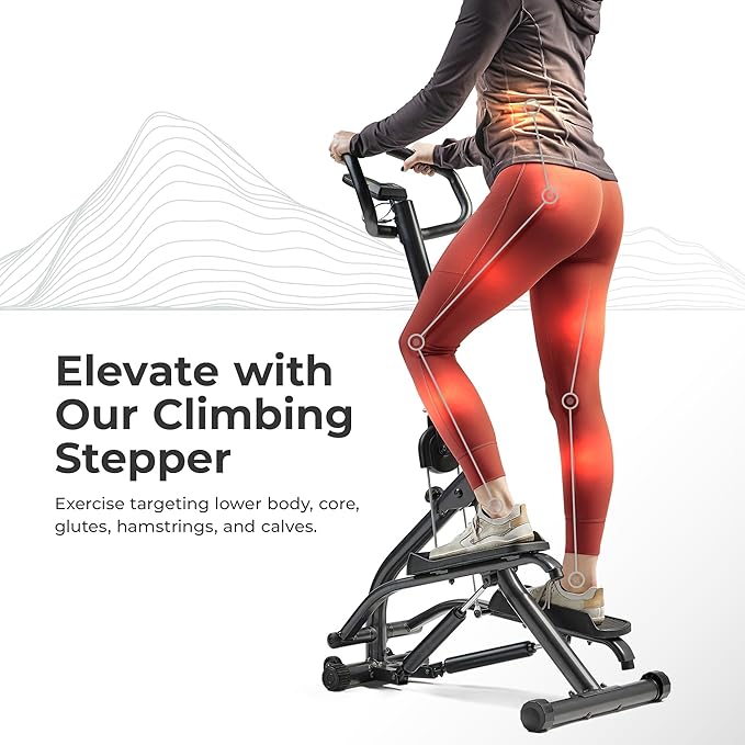 Sunny Health & Fitness Stair Stepper w/Handlebar, Extended Step Range Climber Machine for Legs, Core and Glute Workouts, Connection with Free SunnyFit App