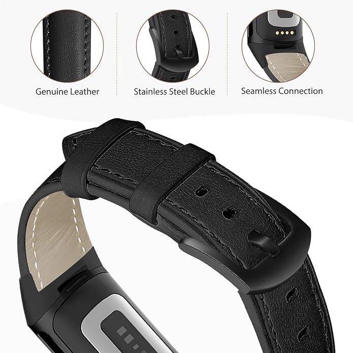 Leather Watch Bands Compatible with Fitbit Charge 6/Charge 5,Genuine Leather Replacement Straps for Charge 6/Charge 5 for Women Men.