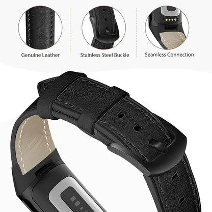 Leather Watch Bands Compatible with Fitbit Charge 6/Charge 5,Genuine Leather Replacement Straps for Charge 6/Charge 5 for Women Men.
