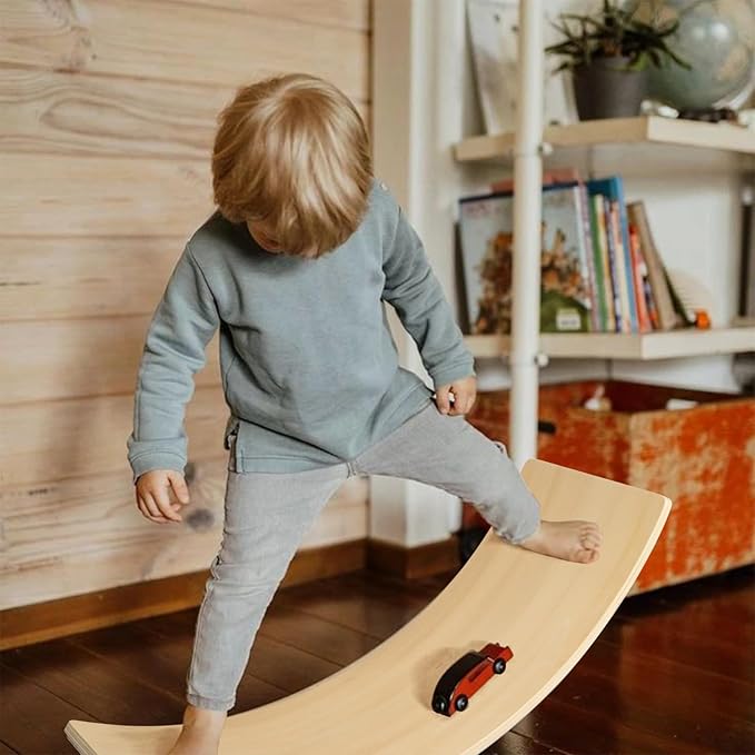 Gentle Monster Wooden Wobble Balance Board, 35 Inch Rocker Board Natural Wood, Kids Toddler Open Ended Learning Toy, Yoga Curvy Board for Office & Classroom Adult