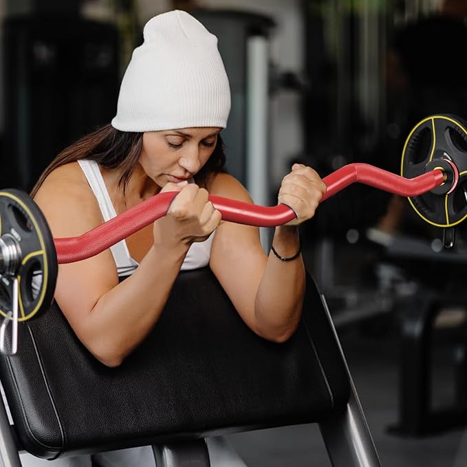 Olympic EZ Curl Barbell Bar, 400LBS Weight Capacity Olympic Curl Bar, 4ft Barbell Weight Bar with Knurled Grip for 2 Inch Weight Plates, Hip Thrusts,Squat,Biceps-Home Gym Weight Bar