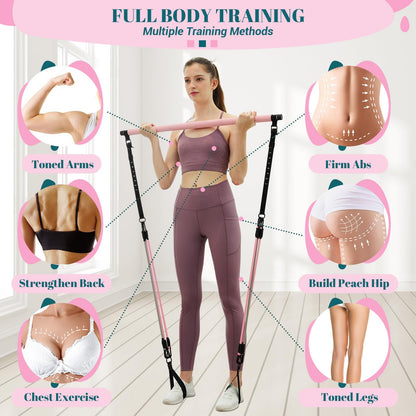 Pilates Bar Kit with Resistance Bands, Multifunctional Yoga Pilates Kit