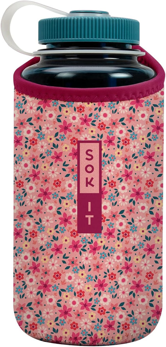Sok It BotlSok Water Bottle Sleeve Insulated Neoprene Cover (Spring Bouquet, Fits 32oz Nalgene)