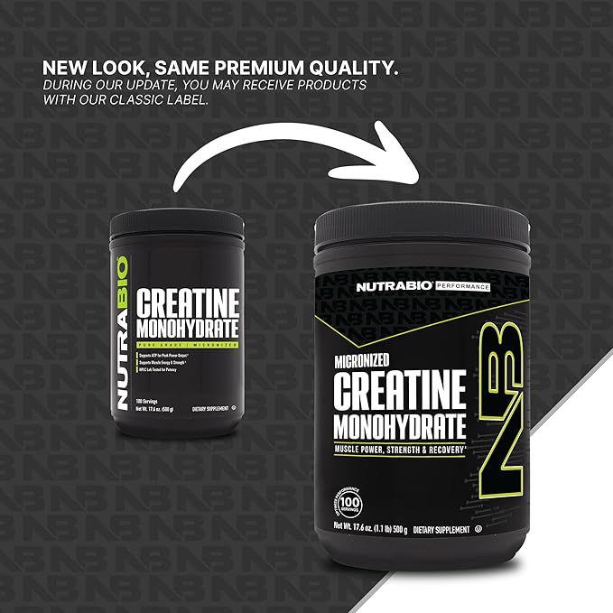 NutraBio Pure Micronized Creatine Monohydrate Powder Supplement, Unflavored, (500 g) - Supports Bulk Muscle Energy, Recovery, and Strength - HPLC Tested Creatine Powder Supplement for Men and Women