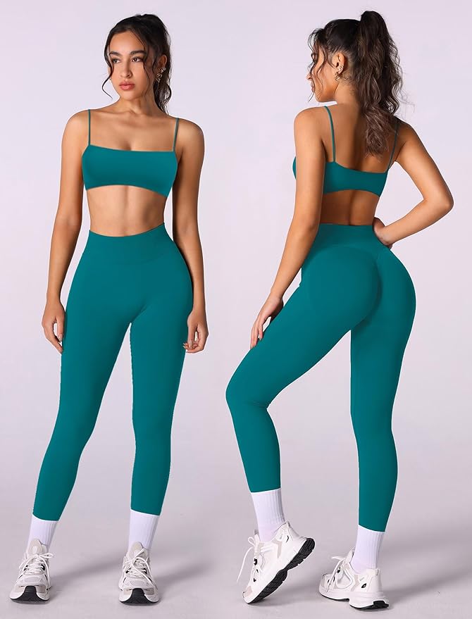 Workout sets for women 2 piece:Spaghetti Straps BacklessTop Bra and High Rise leggings for yoga