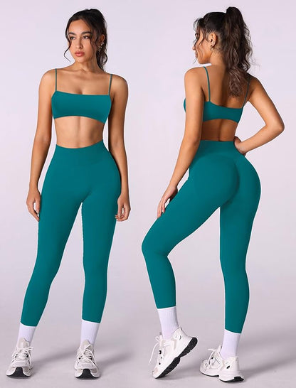 Workout sets for women 2 piece:Spaghetti Straps BacklessTop Bra and High Rise leggings for yoga