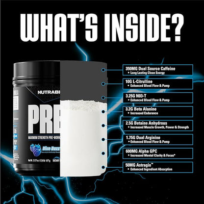 NutraBio Preworkout Powder, Blue Razz| Explosive Energy, Laser Focus, Extreme Pumps| Pre Workout for Men & Women| Performance, Endurance, Power Complex, Caffeine, Electrolytes