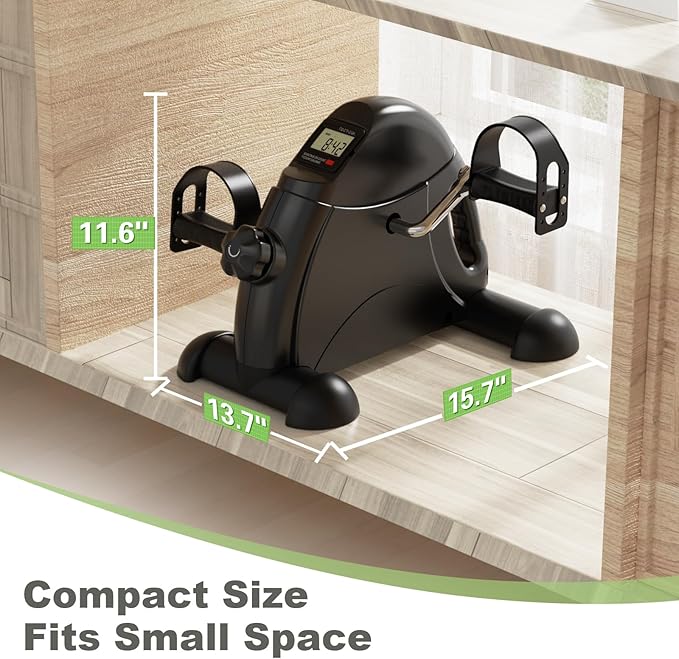 FEIERDUN Mini Exercise Bike, Under Desk Bike Pedal Exerciser for Arm/Leg Exercise, Adjustable Magnetic Resistance Desk Cycle with LCD Screen Display for Home/Office Workout