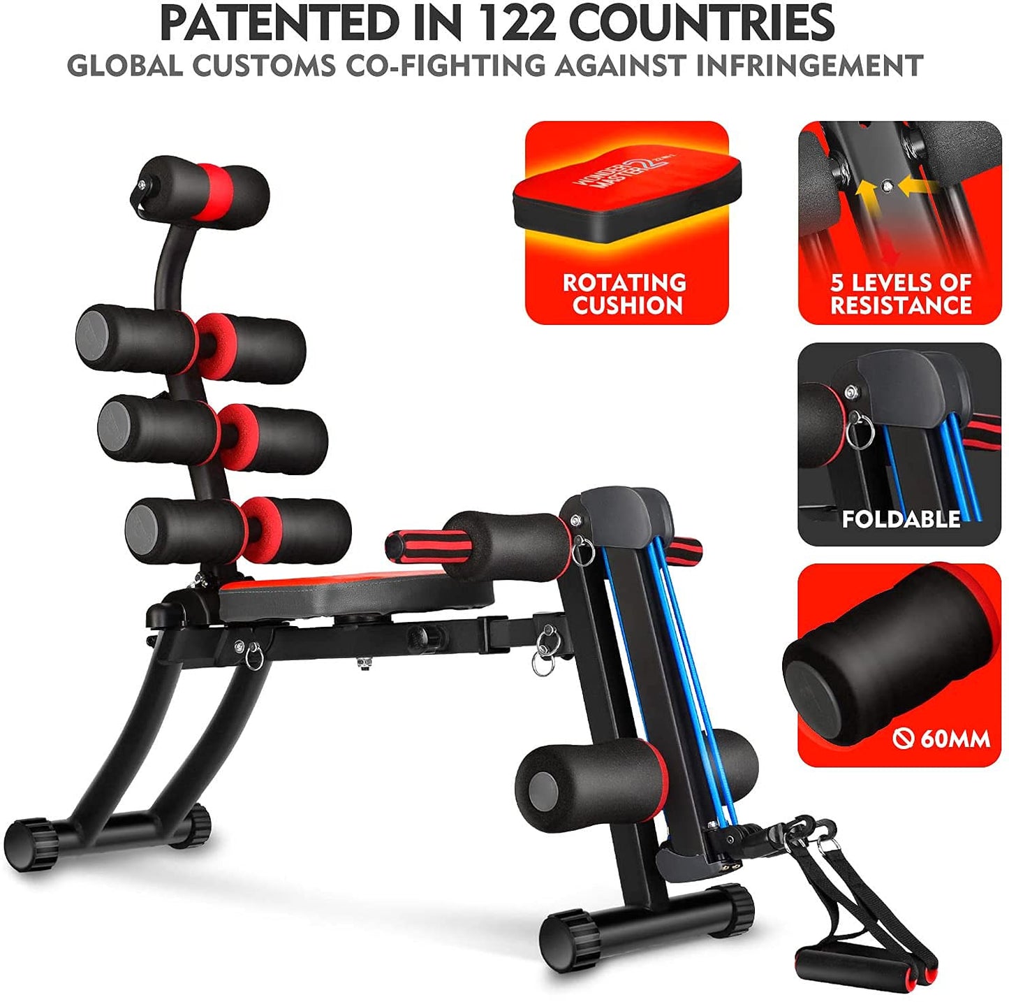 BODY RHYTHM 22 in 1 Wonder Master Core & Abdominal Workout Equipment, Foldable & Adjustable Rowing