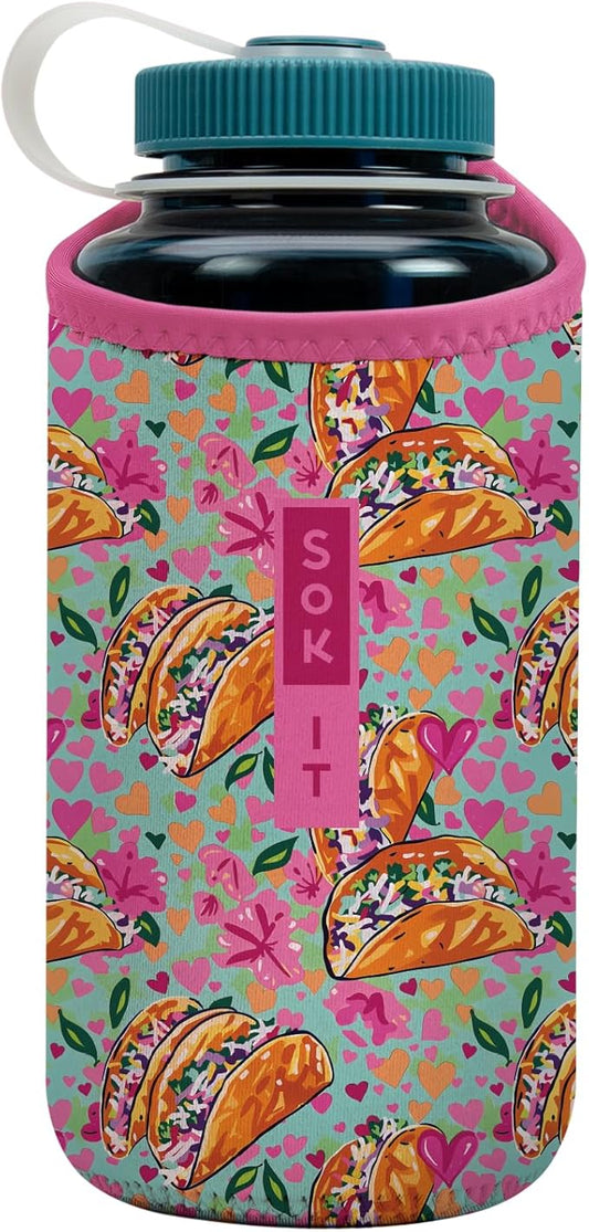Sok It BotlSok Water Bottle Sleeve Insulated Neoprene Cover (Taco 'Bout, Fits 32oz Nalgene)