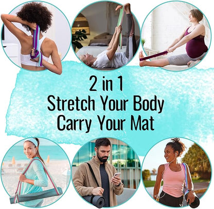 TECEUM Yoga Strap & Mat Strap – 2 IN 1 – Cotton – 6 ft 8 ft 10 ft (30+ colors) – Adjustable Non-Slip Belt for Yoga, Pilates, Stretching, Physical Therapy, Fitness & Home Workout – For Carrying Mats