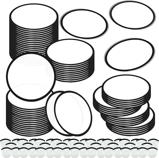 100PCS Foldable Flying Disc Fans with Bags, 9.8'' DIY Handheld Black Egde Fabric Folding Fan for Outdoor Game Activities Birthday Party Favors Gifts, White