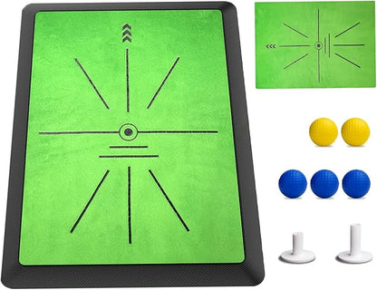Golf Hitting Mat with Dual-Turf & Swing Feedback, Portable Golf Practice Mat with Anti-Slip Base for Indoor/Outdoor Use, Includes Ball Tray, 5 Balls & 2 Tees, Perfect Golf Mat for Chipping & Driving