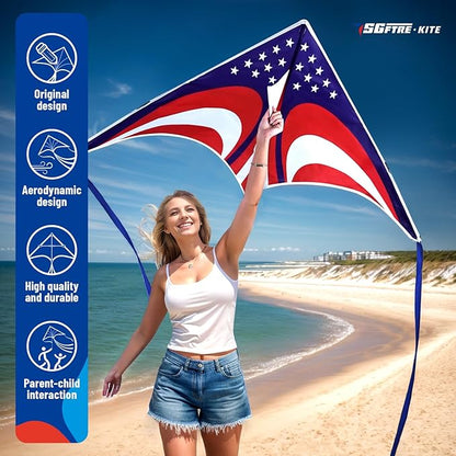 Delta American Flag Kite for Easy to Fly Beach Kite for Fun Family Activities, Kites for Adults and Kids Ages 8-12 (American Flag red Blue)