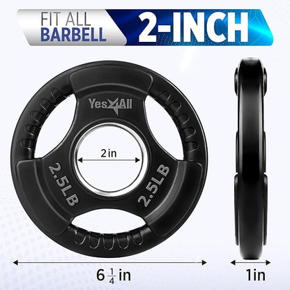 Yes4All Rubber Grip Plates for Barbell, 2-Inch Weight Plates for Weightlifting and Strength Training in Home Gym (Single, Pair and Set)
