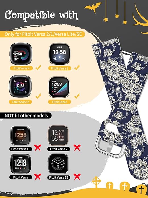 Watbro Halloween Holiday Band Compatible with Fitbit Versa 3 / Sense/Fitbit Versa 4 / Sense 2 Bands for Women Men,Soft Silicone Cute Sport Pumpkin Strap