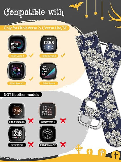 Watbro Halloween Holiday Band Compatible with Fitbit Versa 3 / Sense/Fitbit Versa 4 / Sense 2 Bands for Women Men,Soft Silicone Cute Sport Pumpkin Strap