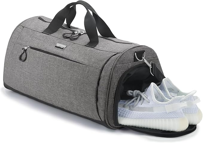 TOPDesign Gym Bag for Women & Men, Unisex Duffel Bag with Shoe Compartment & Wet Pocket for Travel Sports Gym (M Textured Grey)