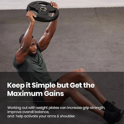 LIONSCOOL 2-Inch Rubber Olympic Grip Weight Plates for Strength Training, Weightlifting, Solid Cast Iron Plate for Barbell in Single/Pair/Set for Home & Gym (2.5-45LB), One Year Warranty