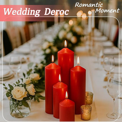 36 Pcs Red Pillar Candles Bulk Set，Hurricane Candlesï¼? Different Lengths (12 Each)，Dripless Unscented Smokeless，Gives You a Better Atmosphere When Organizing Wedding or Event Party.