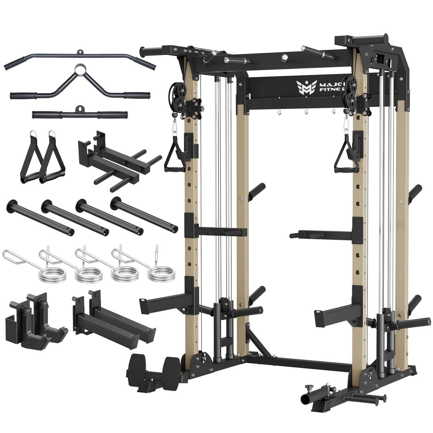 MAJOR FITNESS F22 Power Rack, 1600lbs All-in-One Squat Rack with Cable Crossover, Dual Pulley