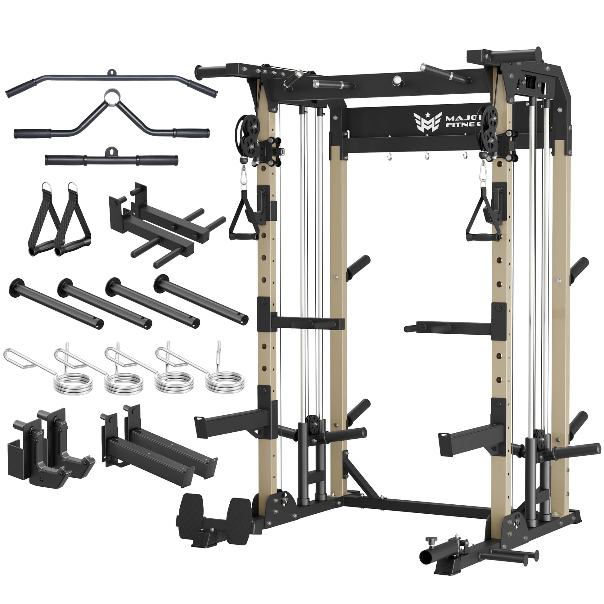 MAJOR FITNESS F22 Power Rack, 1600lbs All-in-One Squat Rack with Cable Crossover, Dual Pulley