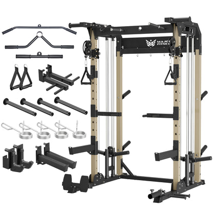 MAJOR FITNESS F22 Power Rack, 1600lbs All-in-One Squat Rack with Cable Crossover, Dual Pulley