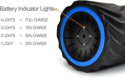 Zyllion Rechargeable Vibrating Foam Roller with 4 Speeds - Cordless Electric Deep Tissue Massager for Muscle Pain Relief, Black/Blue, ZMA-22