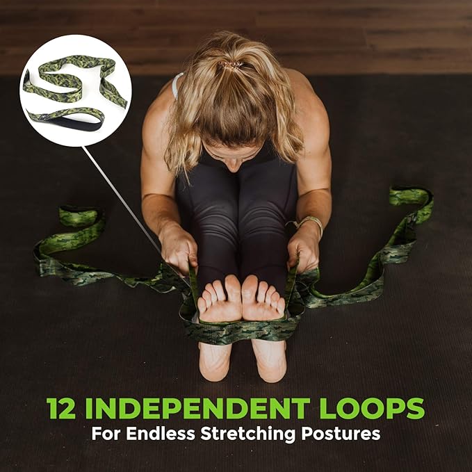 Gradient Fitness Stretching Strap for Physical Therapy, 12 Multi-Loop Stretch Strap 1.5" W x 8' L, Neoprene Handles, Physical Therapy Equipment, Yoga Straps for Stretching, Leg Stretcher.
