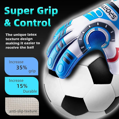 Sportout Kids Goalkeeper Gloves, Soccer Gloves with Double Wrist Protection and Non-Slip Wear Resistant Latex Material to Give Protection to Prevent Injuries