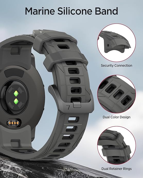 Miimall Rugged Band for Garmin Instinct E 45mm Sport Strap, Lightweight, 22mm Silicone Adjustable Watch Bracelet Replacement Wristband for Garmin Instinct E for Men Women, Black