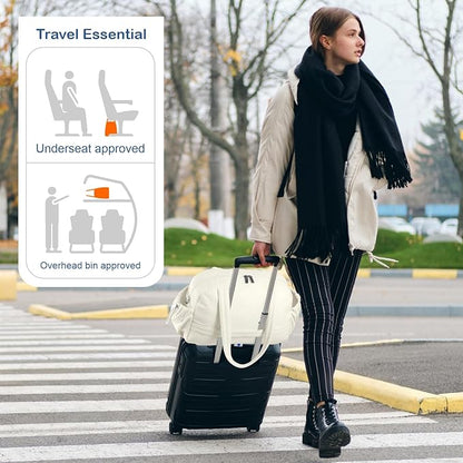 TOPDesign Travel Duffel Bag for Women, Puffer Gym Bag Sports Tote with Wet Pocket, Carry On Weekender with Luggage Sleeve (Ivory White)