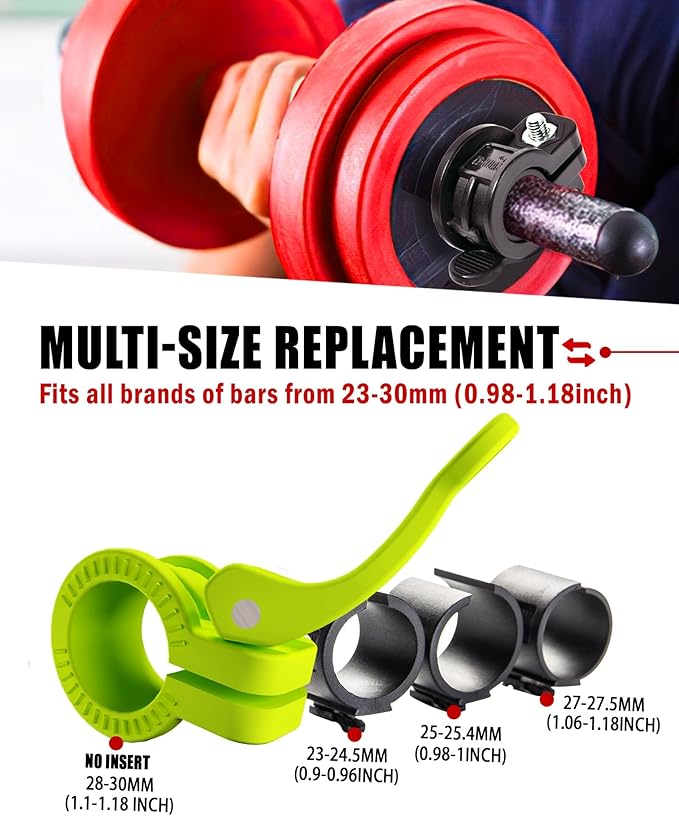Narrow Barbell Clips 2.5cm Width for Olympic Bars, 0.9-1.18inch Adjustable Weight Clamps, Quick Release Locking Collars for Weightlifting