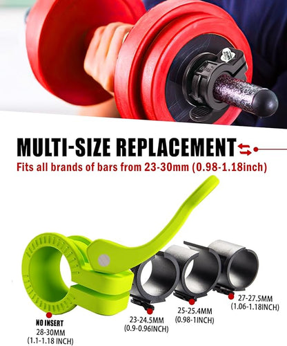 Narrow Barbell Clips 2.5cm Width for Olympic Bars, 0.9-1.18inch Adjustable Weight Clamps, Quick Release Locking Collars for Weightlifting