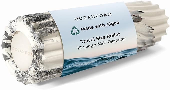 Oceanfoam Ripple Travel Foam Roller (11" x 3.35") Firm Mini Foam Roller for Physical Therapy, Deep Tissue Massage, Back Pain - High Density, Ergonomic Wave Textured - Yoga, Exercise (Black Marbled)
