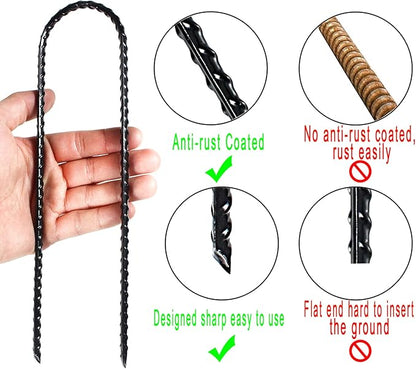 20 Pack 10 Inch Heavy Duty Trampolines Wind Stakes Galvanized Steel Garden Stakes U-Shaped Staples for Landscaping, Camping Tents, Soccer Goals and Garden Decoration