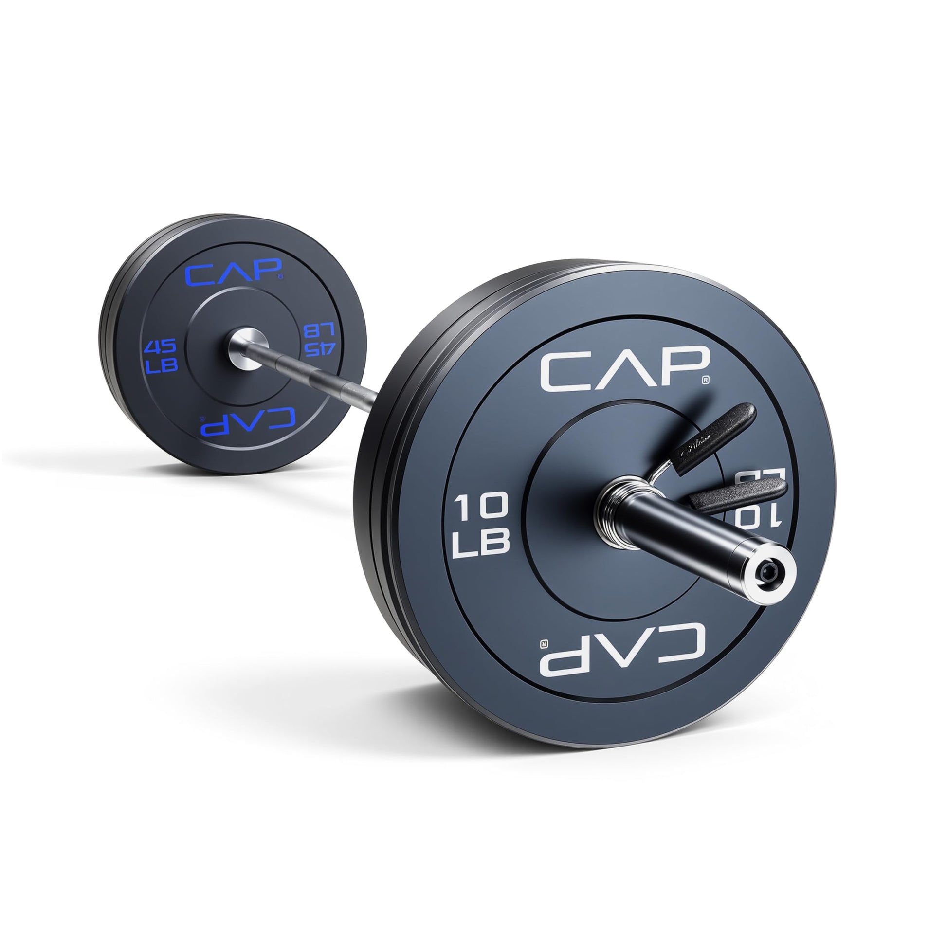 CAP Barbell 160 lb Economy Olympic Weight Set with 7ft Chrome Barbell & Black Bumper Plates with