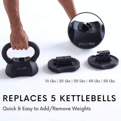 Polyfit Adjustable Kettlebell Set | 30/40/50 lbs | Kettlebell Weights for Home Gym (BLACK - 50 LB)