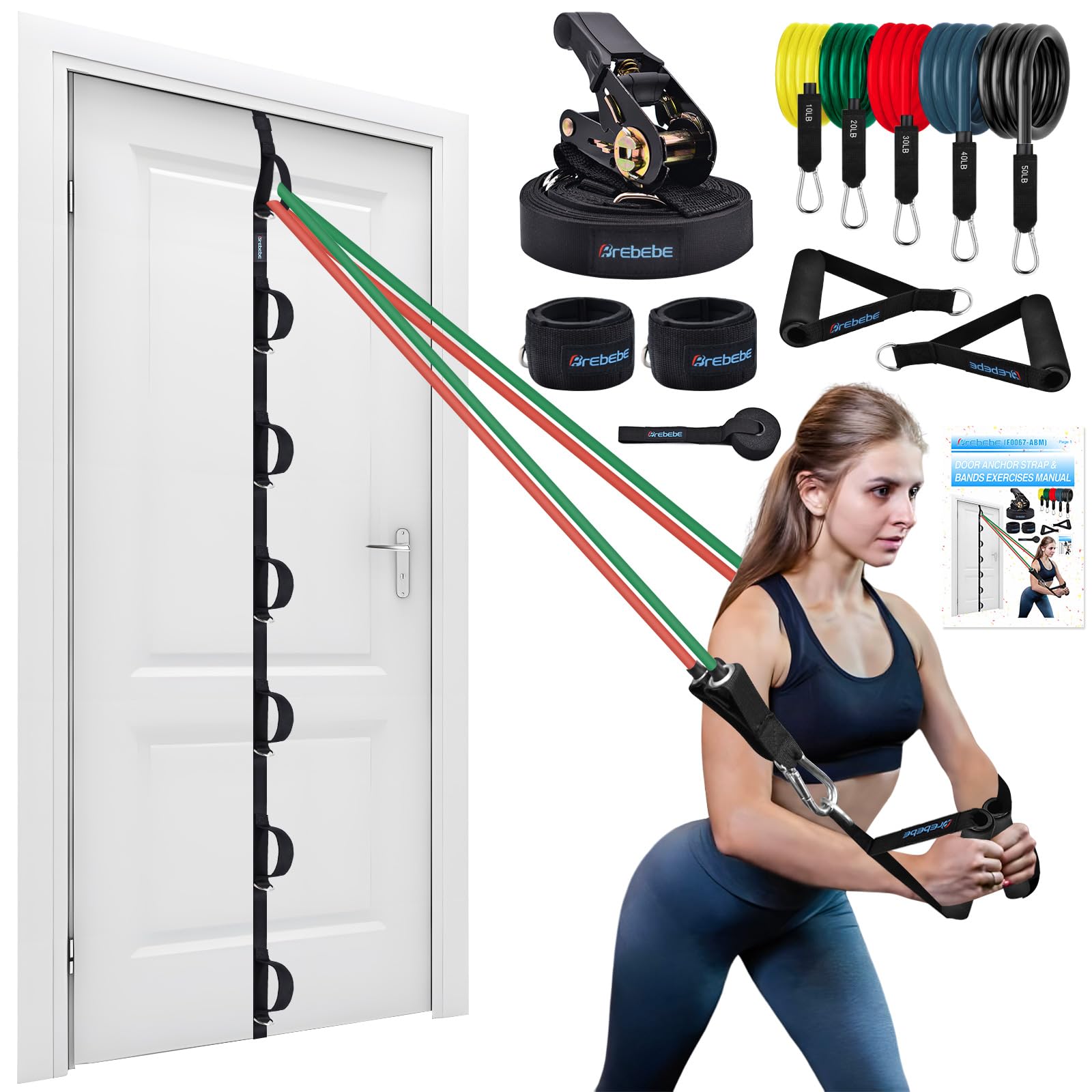 Brebebe Upgrade Door Anchor Strap for Resistance Bands Exercise, Multi Points Anchor Straps with 7