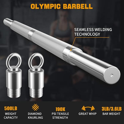 DASKING 4ft/4.9ft Barbell, 1-Inch Standard Detachable Bar, Portable Strength Training Bar for Weightlifting, Squat, Bench Press, Home Gym, 450LBS, Includes Silent Collars