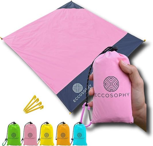 ECCOSOPHY Sand Proof Beach Blanket - 100% Waterproof Picnic Blanket 60x55 - Outdoor Compact Pocket