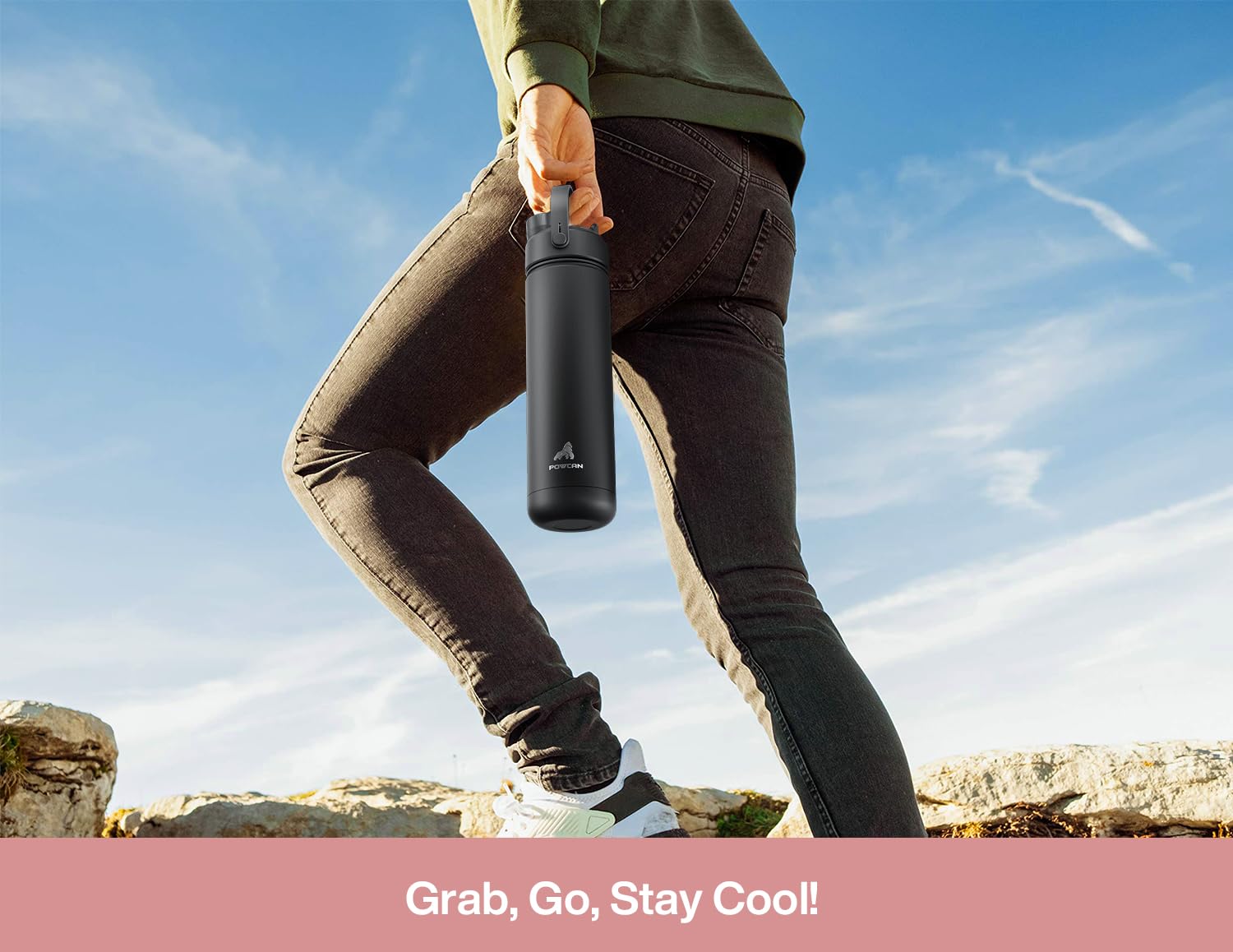 POWCAN 26 oz Insulated Water Bottle with 2-in-1 Straw and Spout Lid, Keep Cold 24H, Leak-Proof