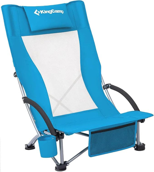 KingCamp Low Beach Chairs, Portable Folding Chair for Adults Extra Wide Ergonomic High Back Seat