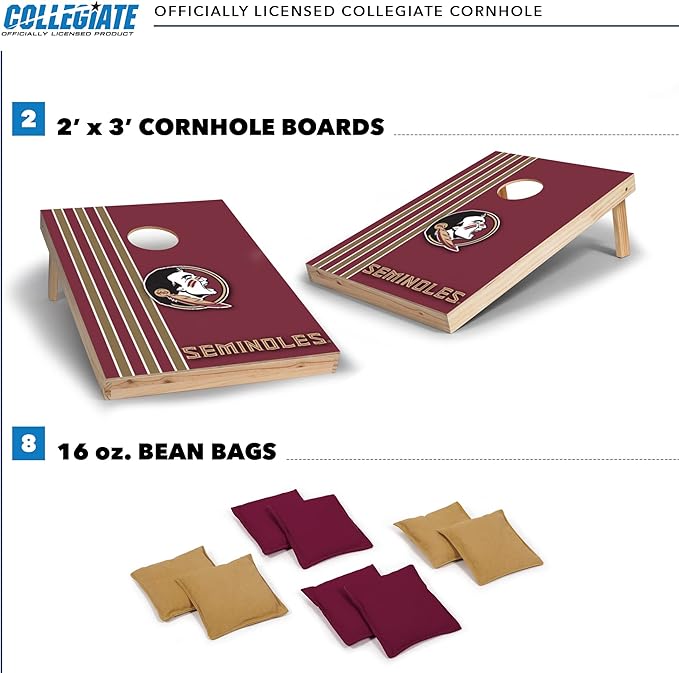 2' x 3' Solid Wood Cornhole Set with Direct Print HD Team Graphics – Great Gift for Any NCAA Fan! Bean Bag Toss Family Outdoor Games