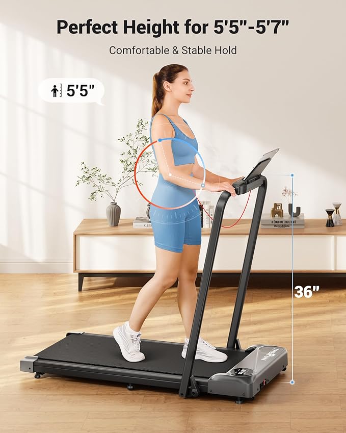 THERUN Walking Pad, 2 in 1 Foldable Treadmills for Home, 2.5HP Under Desk with Handle Bar, 16" Widened Running Belt, with Remote Control