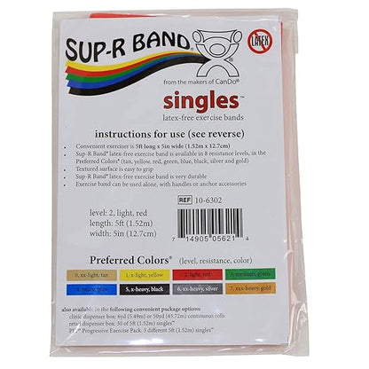 CanDo 10-6302 Sup-R Latex Free Exercise Band, 5' Length, Light, Red-Light