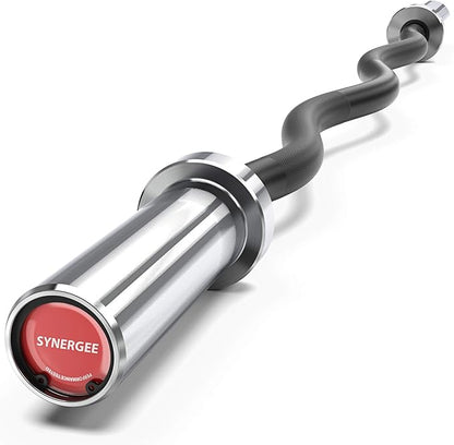 Synergee Commercial EZ Curl Olympic Bar Chrome & Black Phosphate with Powder Coated Brass Bushings Excellent for Bicep Curls and Triceps Extensions