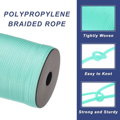 MECCANIXITY 5/32 Inch Polypropylene Rope Braided Ropes, 328ft Camping Rope Hollow Utility Cord for Clothesline, Hiking, Outdoor, Black-Blue