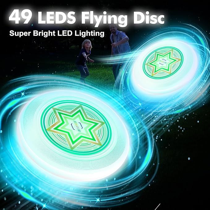 49 LEDs Flying Ring: Super Bright LED Flying Disc, Light Up Flying Disc with 16 Million Color RGB, Rechargeable 175g Flying Ring for Camping Games Beach Birthday Easter Gifts for Kid Adult